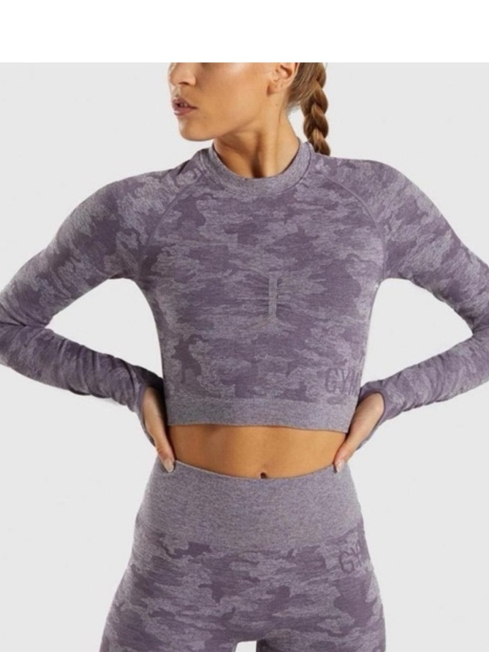 Gymshark Purple Camo Seamless Long Sleeve Crop Top - Lavender Camo